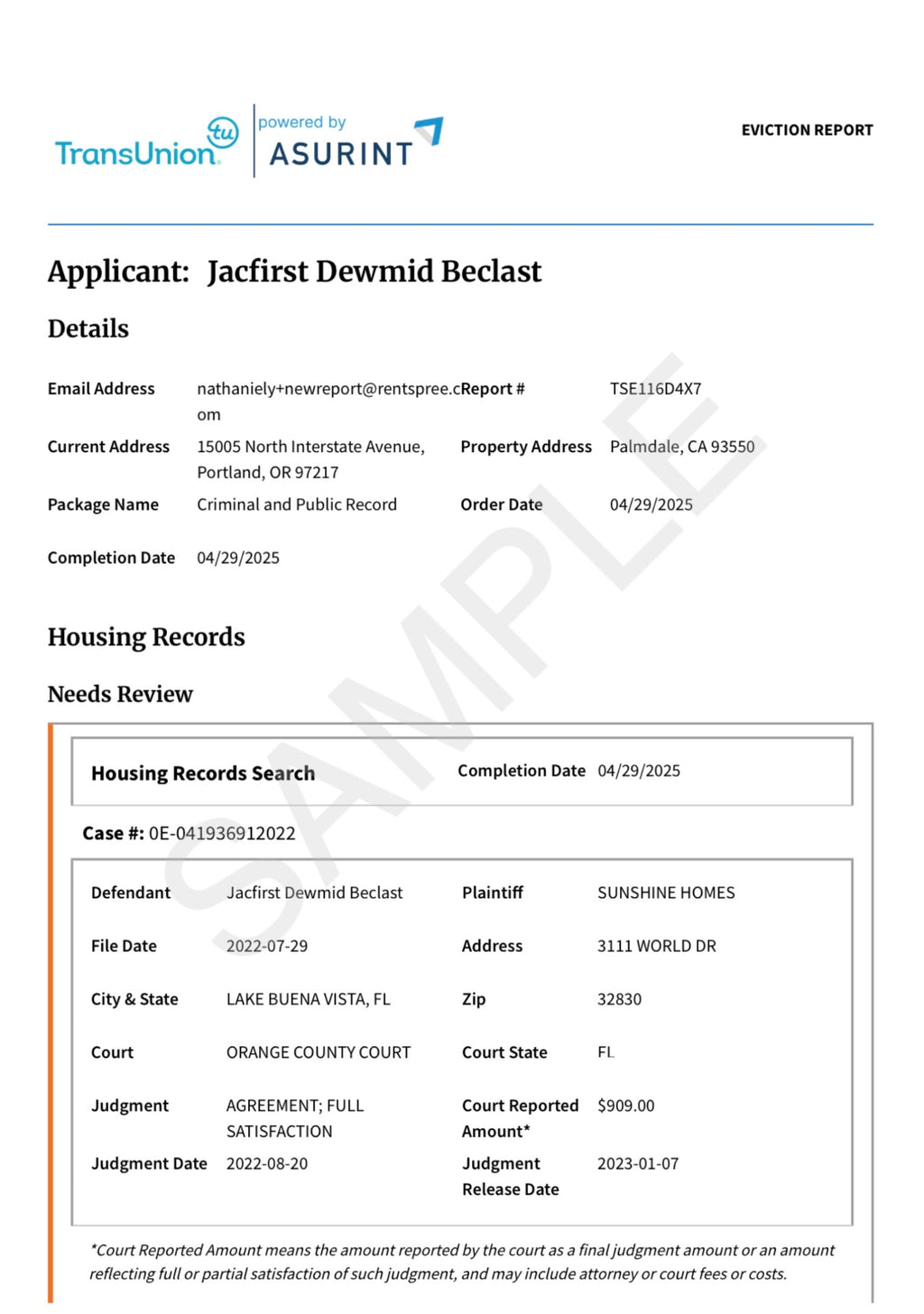 Full Tenant Report (Credit + Background + Eviction)